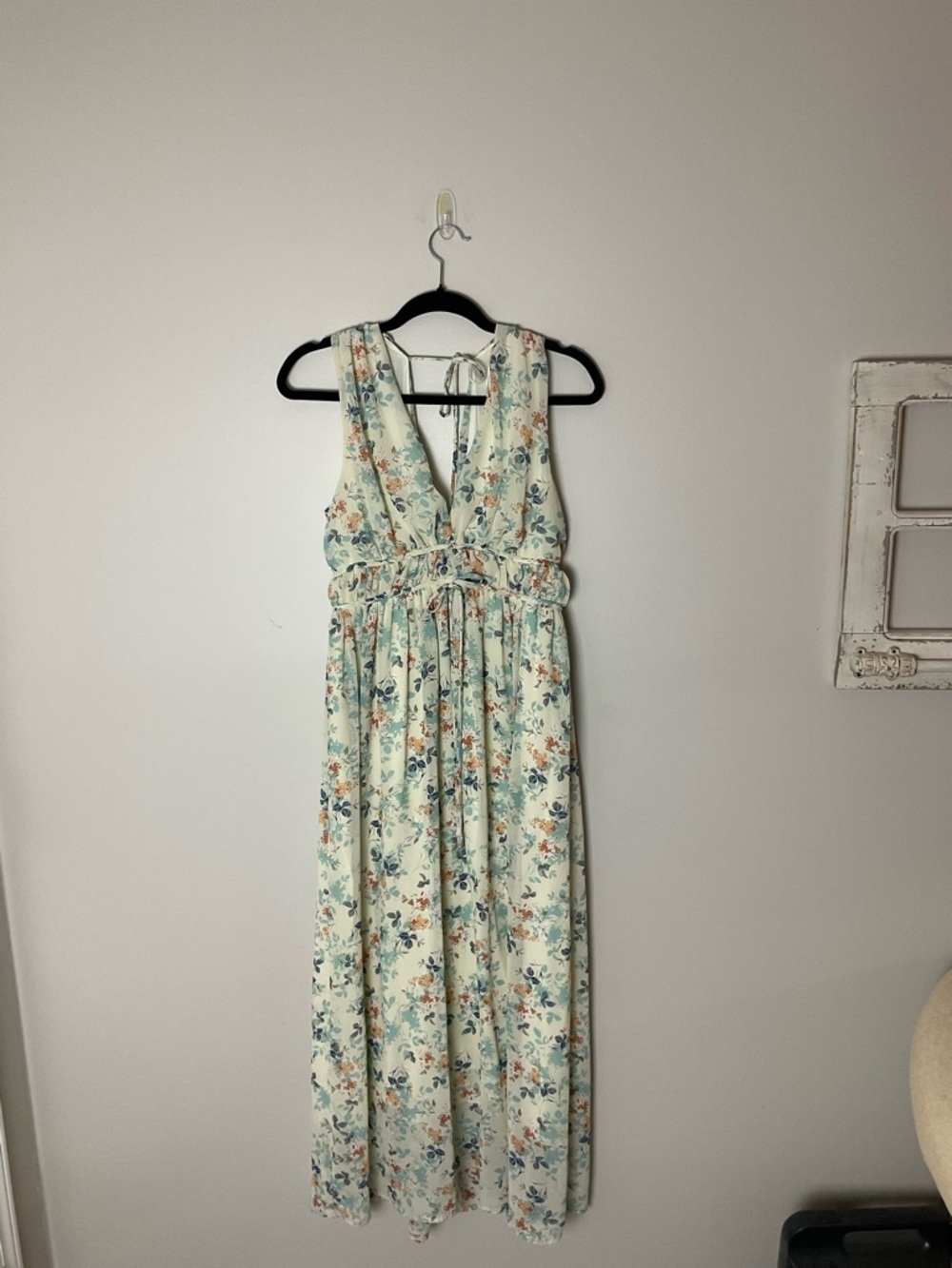 Lush Mint Floral V-Neck Maxi Dress Sz Large Romantic Cottagecore Feminine Cruise - Picture 2 of 9